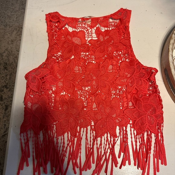 H&M Red Lace Floral Crop Top - Picture 2 of 5
